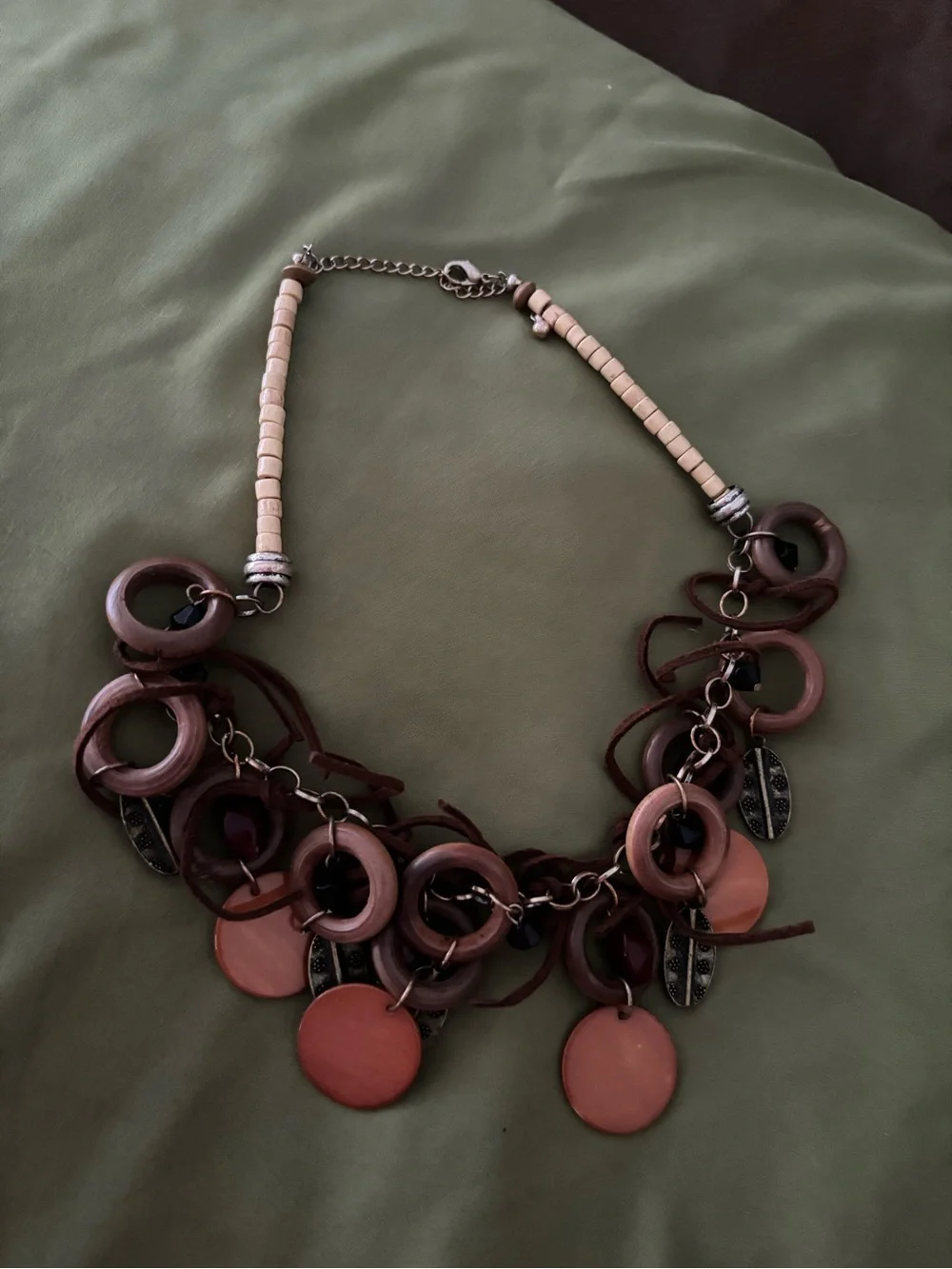 Brown Beaded Charm Statement Necklace